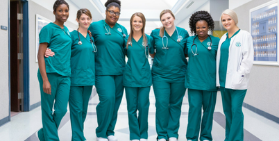 Group Photo of Shelton Students in Scrubs