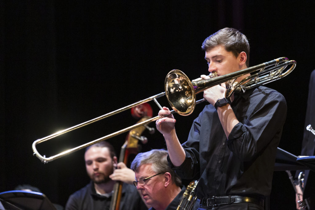 Student playing the trombone