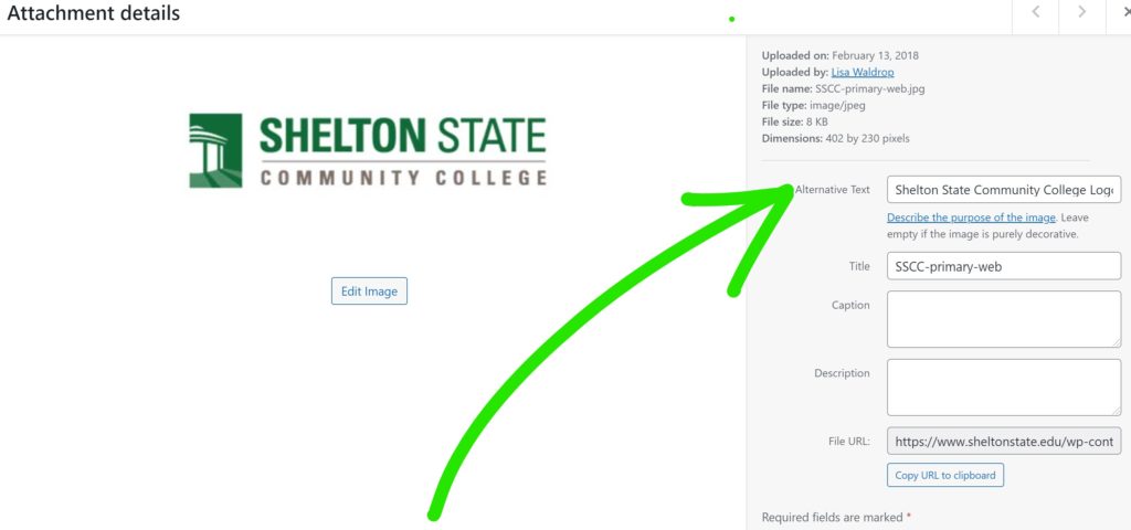 alt text entry location in wordpress